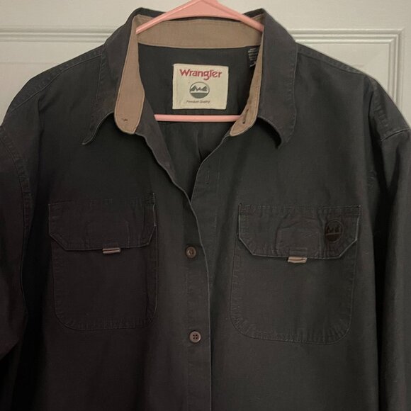 Men's Wrangler Shirt Like New Heavy Duty Black 100% Cotton Long Sleeves Size XL - Picture 5 of 6